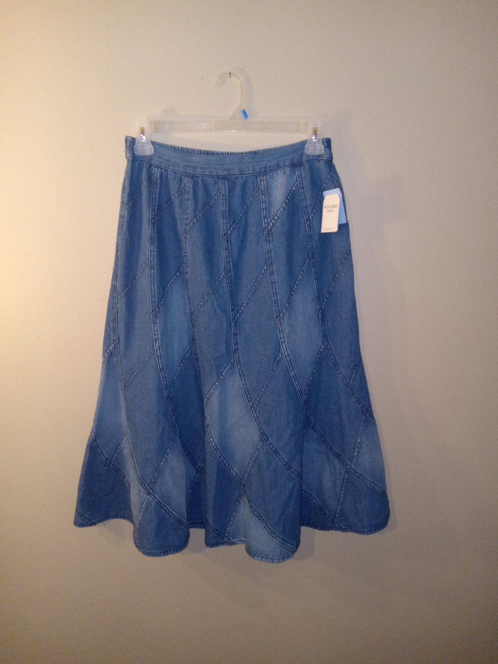 Studio West Blue Patchwork A-Line Denim Skirt